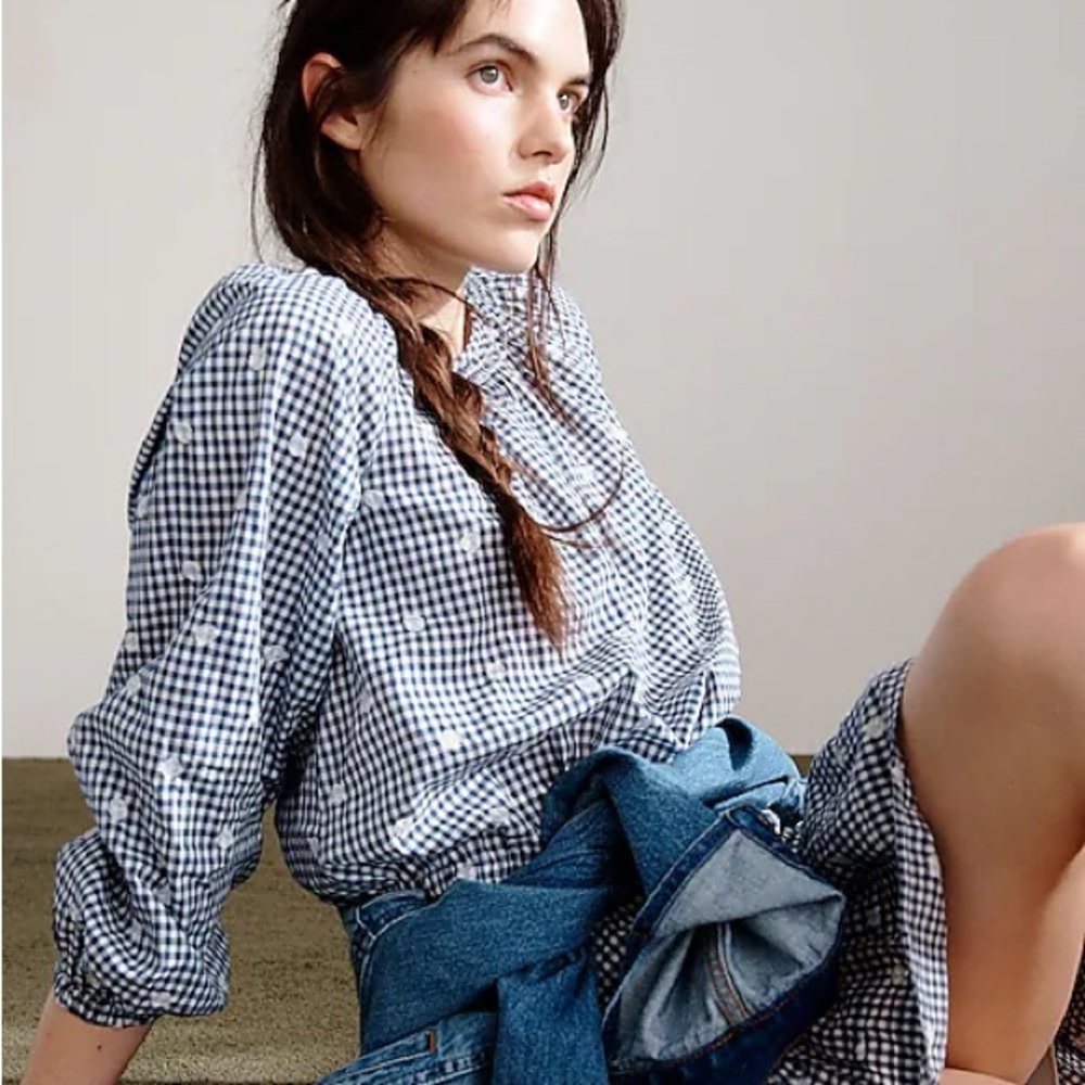 Madewell Embroidered Button-Back Shirt in Gingham Check